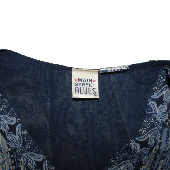 Main Street Blues Womens Plus 32W Blue Multicolored 3/4 Sleeve Tunic Blouse Top - Picture 8 of 9